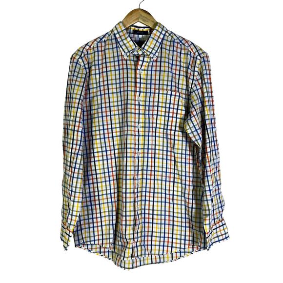 Saddlebred Button Down Shirt Mens M Multicolor Plaid Cotton Classic Fit Preppy - Picture 1 of 4